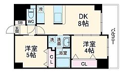 アーデンタワー本町イースト 4階2DKの間取り