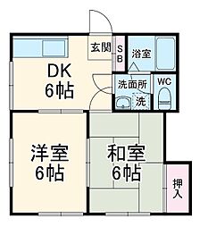 グリーンエステートＢ 101 2階2DKの間取り