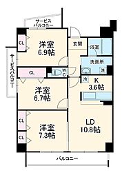 名古屋市営鶴舞線 植田駅 徒歩2分の賃貸マンション 1階3LDKの間取り