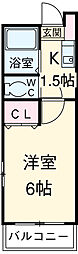アパートメントハウスフォーナイン 6階1Kの間取り
