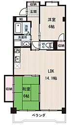 名鉄名古屋本線 鳴海駅 徒歩8分の賃貸マンション 3階2LDKの間取り