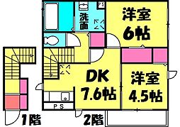 クオシス 2階2DKの間取り