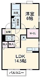 セブンオークスＧ 2階1LDKの間取り