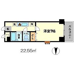 アルビーコート 2階1Kの間取り