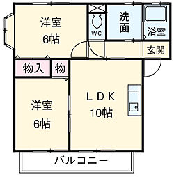 コンフォート西河原 1階2LDKの間取り