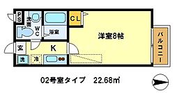 フラッティ上七軒 1階1Kの間取り
