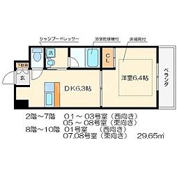 阪急京都本線 西院駅 徒歩15分の賃貸マンション 11階1DKの間取り