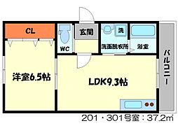 京阪本線 土居駅 徒歩3分の賃貸アパート 3階1LDKの間取り