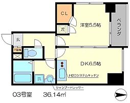 GLANZ七条通 3階1Kの間取り