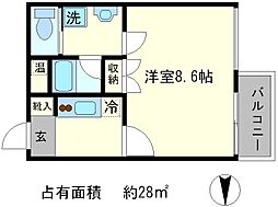 モノコモド御前B棟 4階1Kの間取り