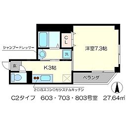 グランデ西五条 6階1Kの間取り