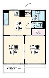 東町サンハイツ 3階2DKの間取り