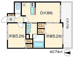JR東海道・山陽本線 西大路駅 徒歩11分の賃貸マンション 2階2DKの間取り