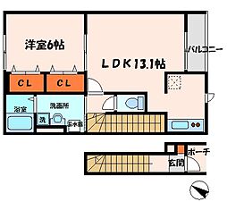 京阪本線 萱島駅 徒歩20分の賃貸アパート 2階1LDKの間取り