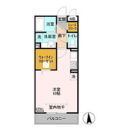 カッセル ワンルームの間取図画像