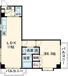 クレール浅野 3階1LDKの間取り