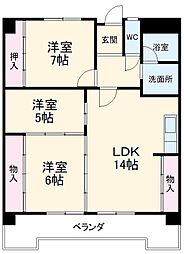 名古屋市営鶴舞線 原駅 徒歩8分の賃貸マンション 1階3LDKの間取り