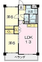 愛知環状鉄道 北岡崎駅 徒歩5分の賃貸マンション 1階2LDKの間取り