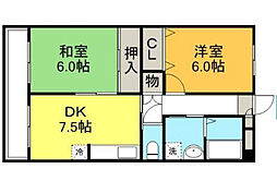 南八幡ガーデンビレッジ 3階2DKの間取り