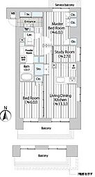 東急東横線 新丸子駅 徒歩11分の賃貸マンション 5階3LDKの間取り
