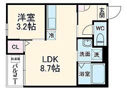 名鉄瀬戸線 尼ケ坂駅 徒歩5分の賃貸アパート 2階1LDKの間取り