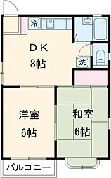 コートビレッジＫ1・Ｋ2 2階2DKの間取り