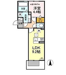 カサグランデ松下 1階1LDKの間取り