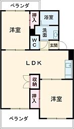 中央信託ハイツ　Ａ 3階2LDKの間取り