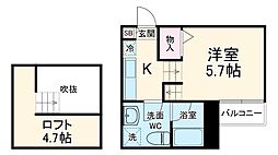 JR常磐線 新松戸駅 徒歩7分の賃貸アパート 2階1Kの間取り