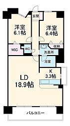 プロシード新瑞橋 5階2LDKの間取り