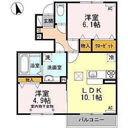 マシェリＳ II 1階2LDKの間取り