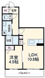 クレッセント 1LDKの間取図画像