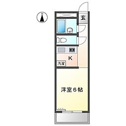 名古屋市営鶴舞線 塩釜口駅 徒歩5分の賃貸マンション 2階ワンルームの間取り