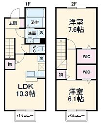 プランドール鳴尾 1階2LDKの間取り