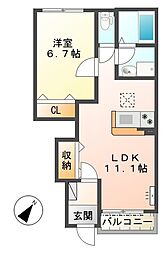 フレシール 1階1LDKの間取り