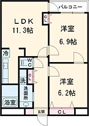 JR総武線 四ツ谷駅 徒歩7分の賃貸マンション 2階2LDKの間取り