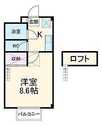 プレイスＭ 2階1Kの間取り