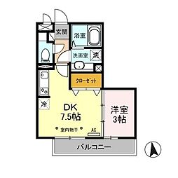 エピナール　Ｅ 3階1DKの間取り