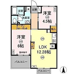 グランディール山中 2階3DKの間取り