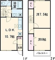 QUALL 1階2LDKの間取り