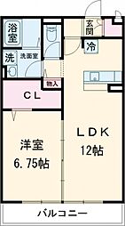 グランドソレーユ 2階1LDKの間取り