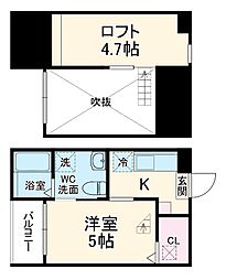 名鉄常滑線 道徳駅 徒歩7分の賃貸アパート 2階ワンルームの間取り