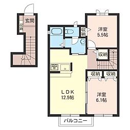 和　Ａ 2階2LDKの間取り