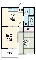 名古屋市営東山線 星ヶ丘駅 徒歩30分の賃貸アパート 1階2DKの間取り