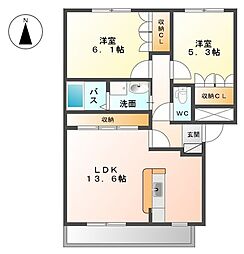 プールミッシュ長森 2LDKの間取図画像