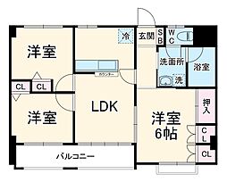 レサージュ橋本壱番館 2階3LDKの間取り