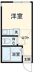 ユナイト石川町ジョルジーニョ 2階ワンルームの間取り