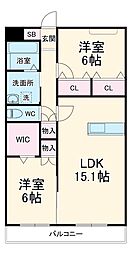 ｗｏｏｄｂｅｌｌ-Ｙ 1階2LDKの間取り