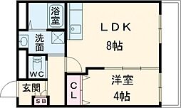 キャッスル桂 3階1LDKの間取り