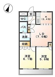 近鉄名古屋線 近鉄弥富駅 徒歩26分の賃貸アパート 1階2LDKの間取り